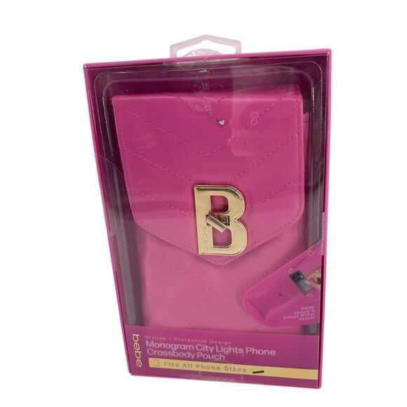 Bebe Pink Monogram City Lights Phone Crossbody Pouch Vegan Leather New - Picture 5 of 14